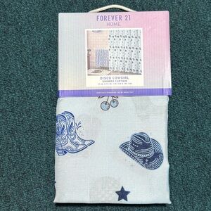 Forever 21 - NEW Blue "Disco Cowgirl" Western Shower Curtain, 72”x72”